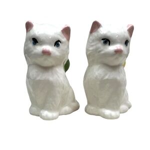 White Cats Kittens with Bow Ceramic Figurines Home Decor 2.5 in High Set of  2